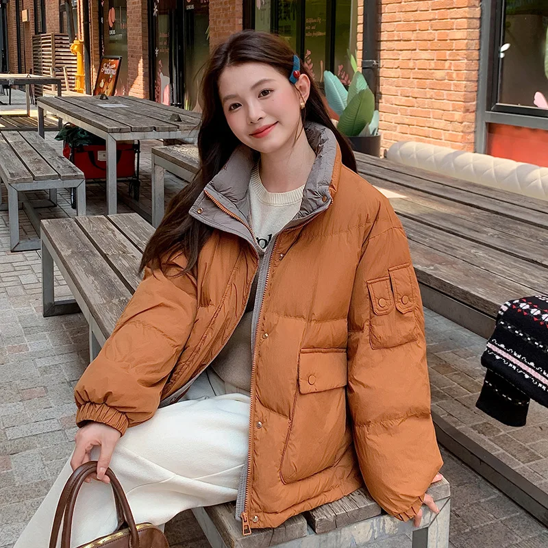 ショートダウンジャケット 新入荷 プラスサイズ オーバーサイズ カラーブロック ショートスタンドカラー 通勤ファッション 多用途アウター トレンド