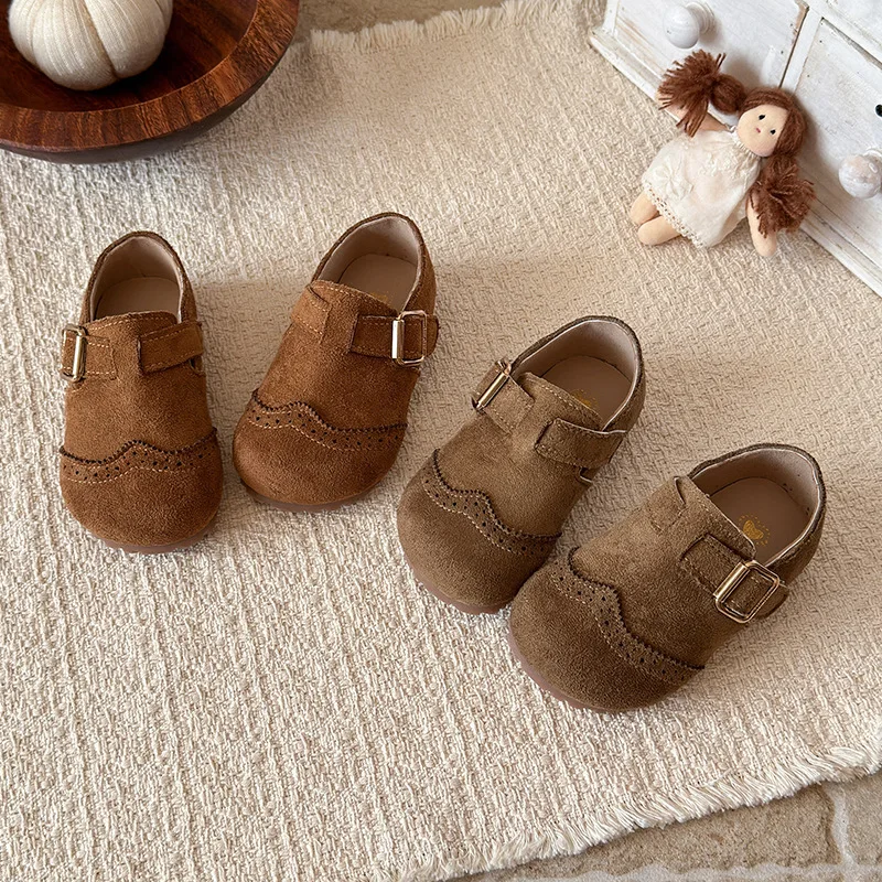 2026 New Boys Girls Casual Shoes Children Fashion Buckle Round-toe Britain Style Loafers Kids Unisex Shoes Baby First Walkers