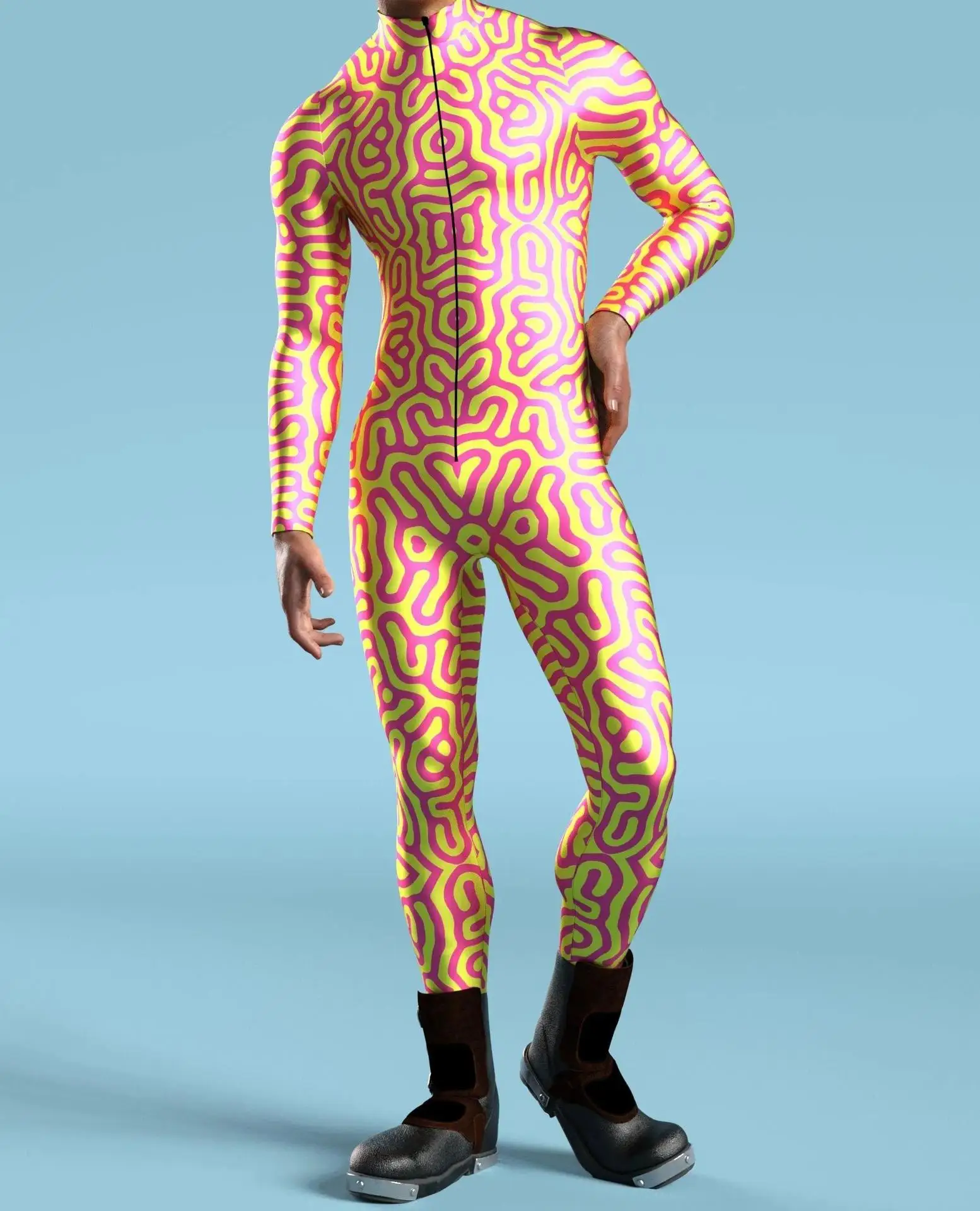 IOOTIANY Mech-Style Halloween-Bodysuit mit Aufdruck für Männer, Schlanker Langarm-Cosplay-Karnevalskostüm, Enger Jumpsuit Zentai 2026 – Detail 10