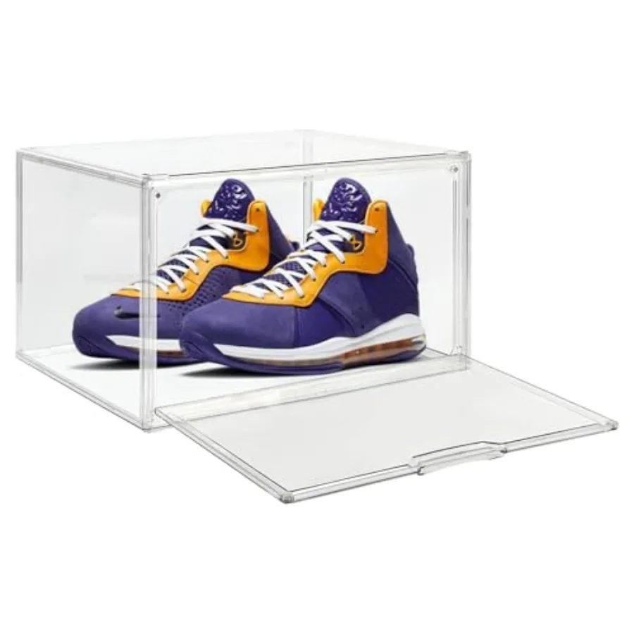 Caja de exhibición de zapatillas de acrílico transparente, cajas de almacenamiento de zapatos apilables de acrílico con tapa para exhibir zapatos y botas