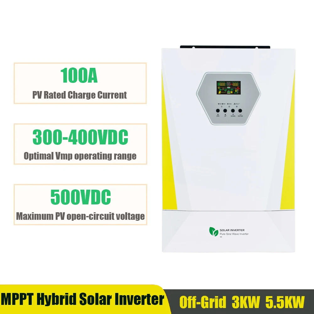 

5.5KW 3KW 24V 48V Hybrid Solar Inverter 220V Off-grid Photovoltaic Inverter Pure Sine Wave PV 500V Built-in 100A Controller