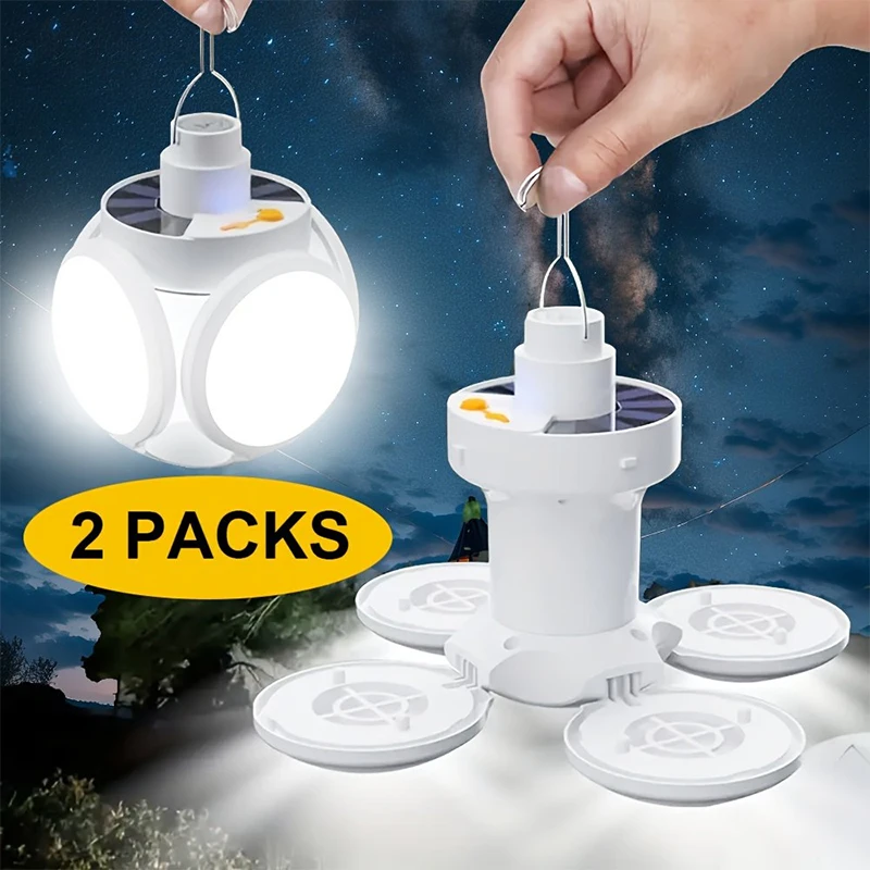 

2 Packs Solar/USB Charging LED Camping Lights, Portable Folding, Creative Football Shape, With Power Display
