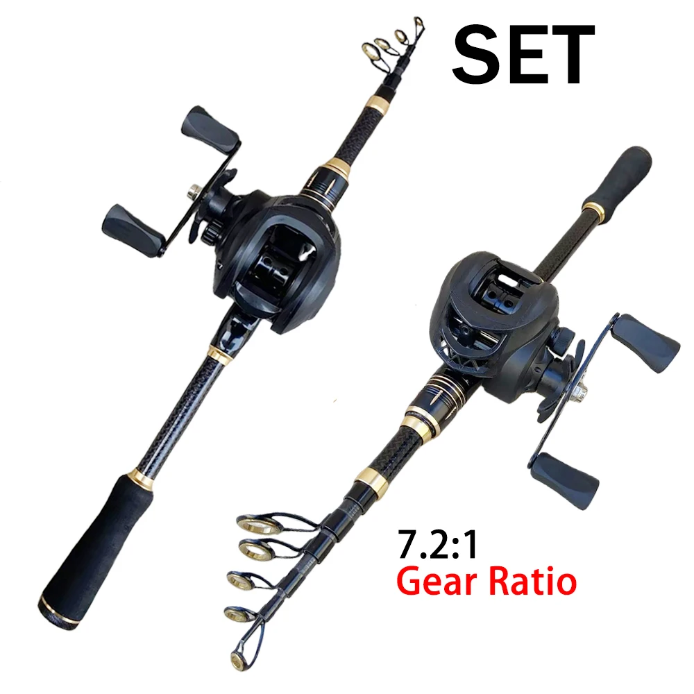 

1.8/2.1m Mini Travel Fishing Rod Combo Lure Weight 3-25g Telescopic Pole and 7.2:1 High Speed Baitcasting Wheel Kit Bass Crap