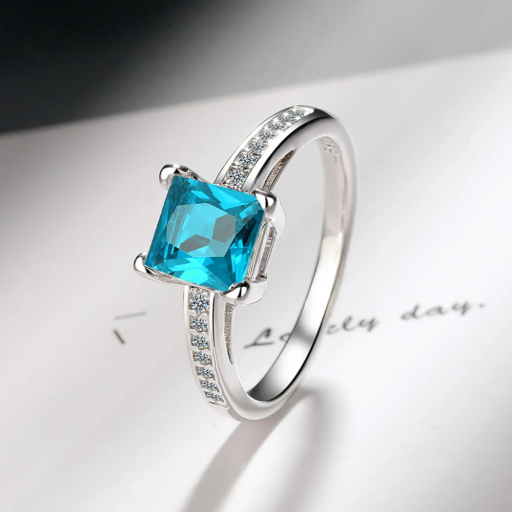 Square Genuine Garnet Amethyst Citrine Peridot Blue Topaz 925 Sterling Silver Rings for Women Colorful Gemstone Jewelry Anillos