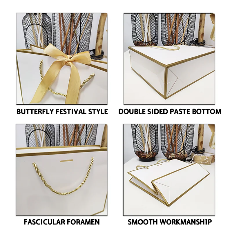 10 PCS Paper Bags Jewelry Clothing Store Small Business Product Packaging Wedding Gift Perfume Bow Tote Bag Printable Logo