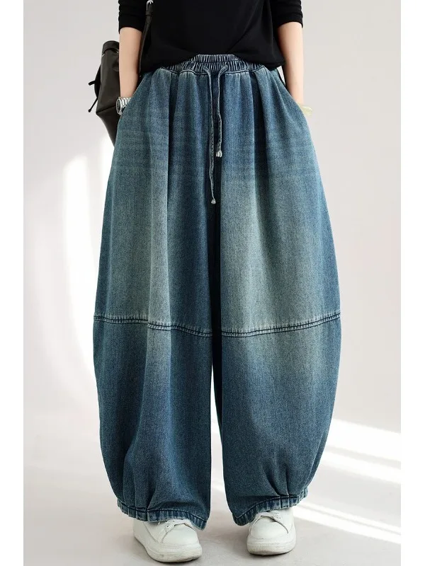 Loose Fit Casual Vintage Women's Jeans Straight Leg Pants Comfortable Washed Denim No Taggings Autumn Fashion plus Size