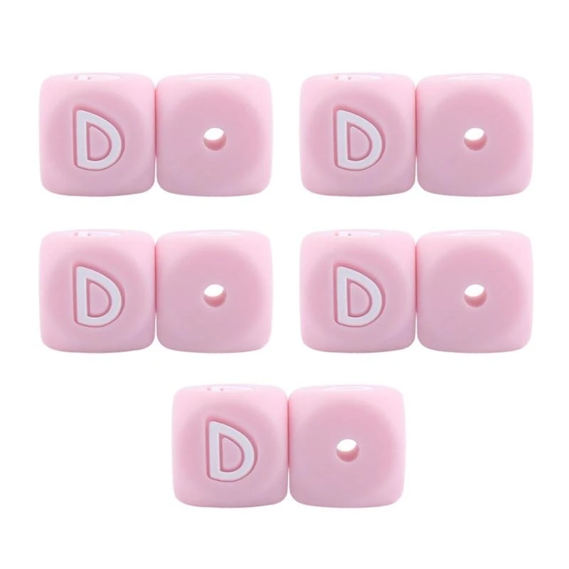 85AE Pink Letters Silicone Beads Bulk 10Pcs for DIY Pacifier Clip Jewelry Making Accs Name Soother Necklace Loose Bead Accs
