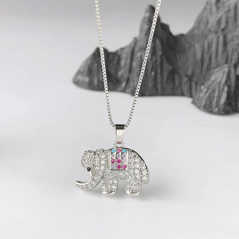 New Fashion Colored Zircon Elephant 925 Sterling Silver Jewelry Sweet Temperament Animal Clavicle Necklaces XL201