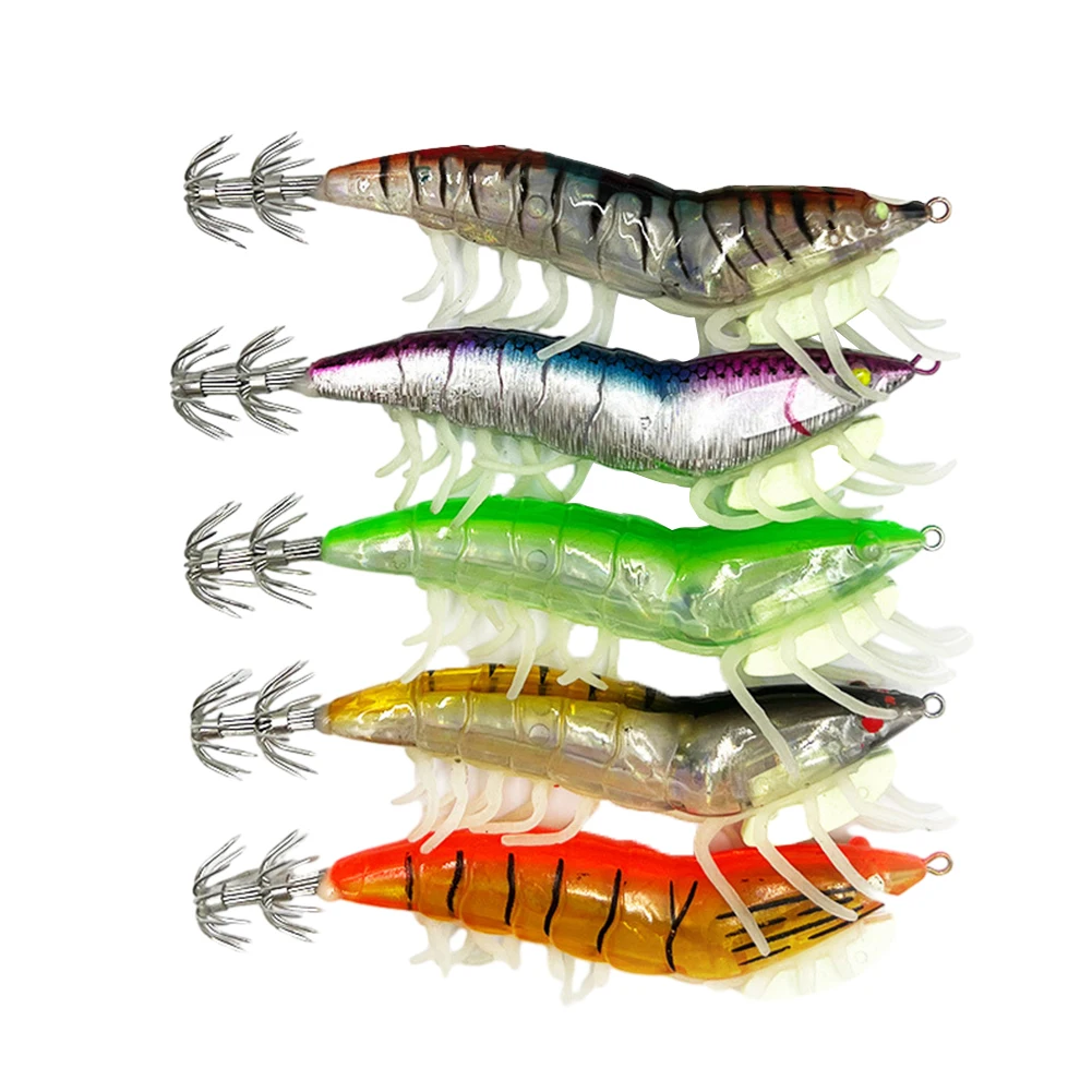 3,0 Tintenfisch Köder Tintenfisch Haken Holz Garnelen Tintenfisch Haken Weiche Bein Garnelen Köder Köder Glitzernde Holz Garnelen Tintenfisch Haken Angelgerät