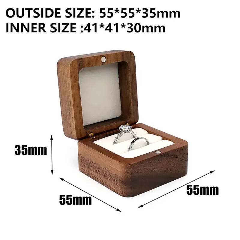 1pcs Free Custom Wooden Ring Box Personalized customization Wedding Anniversary Gift Walnut Wood Rings Box Engraved Engagement