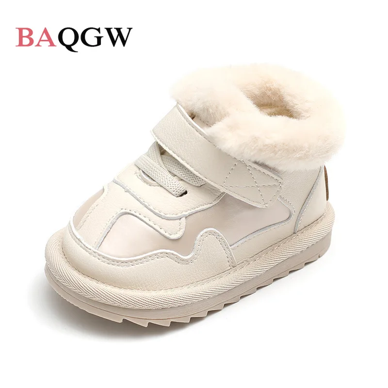 Scarpe calde imbottite in cotone per bambini per 0-2-3 anni stivali da neve per bambini invernali scarpe bianche Casual con punta tonda per bambine