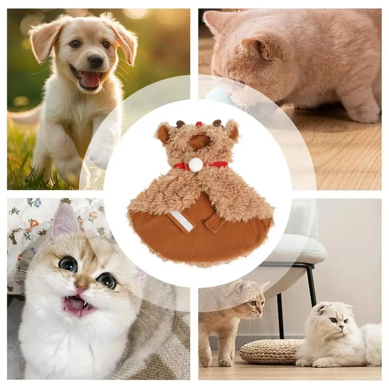 Gato capa inverno cão traje de pelúcia natal filhote de cachorro rena traje multifuncional inverno quente cães capa para o natal ano novo