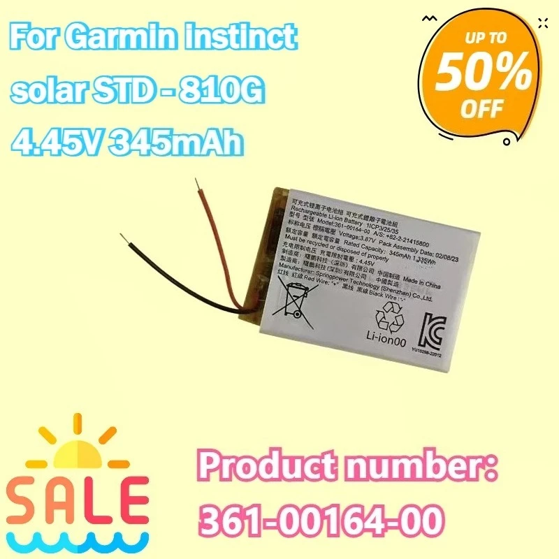 

New High Quality 345mAh 361-00164-00 Watch Battery for Garmin Instinct Solar STD-810G