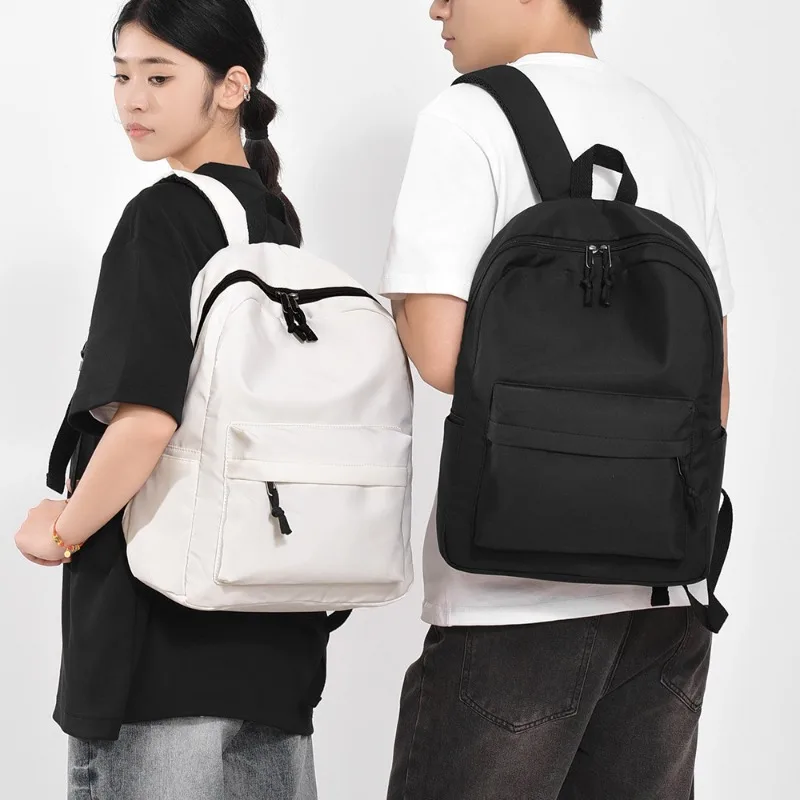 1pcs Polyester Solid Backpack Large Capacity Unisex Rucksack Front Pocket Dual Zippers School Travel Laptop Daily Daypack