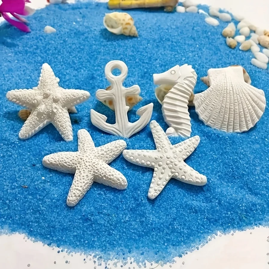 5pcs Resin Nautical Figurine Starfish, Seahorse, Shell Collectible Decor For Aquarium, Random Style