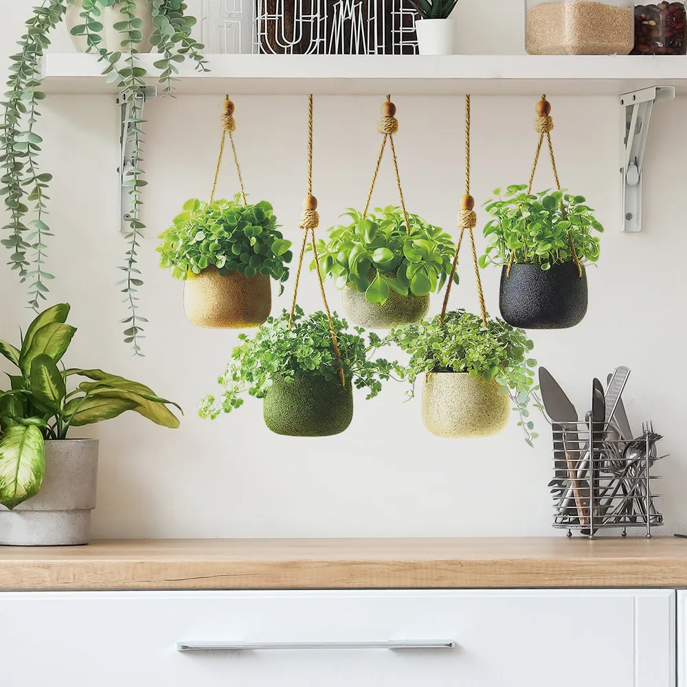 Simulated Philodendron Hanging Basket Wall Sticker, Suitable for Home Wall Decoration in Study and Living Rooms.