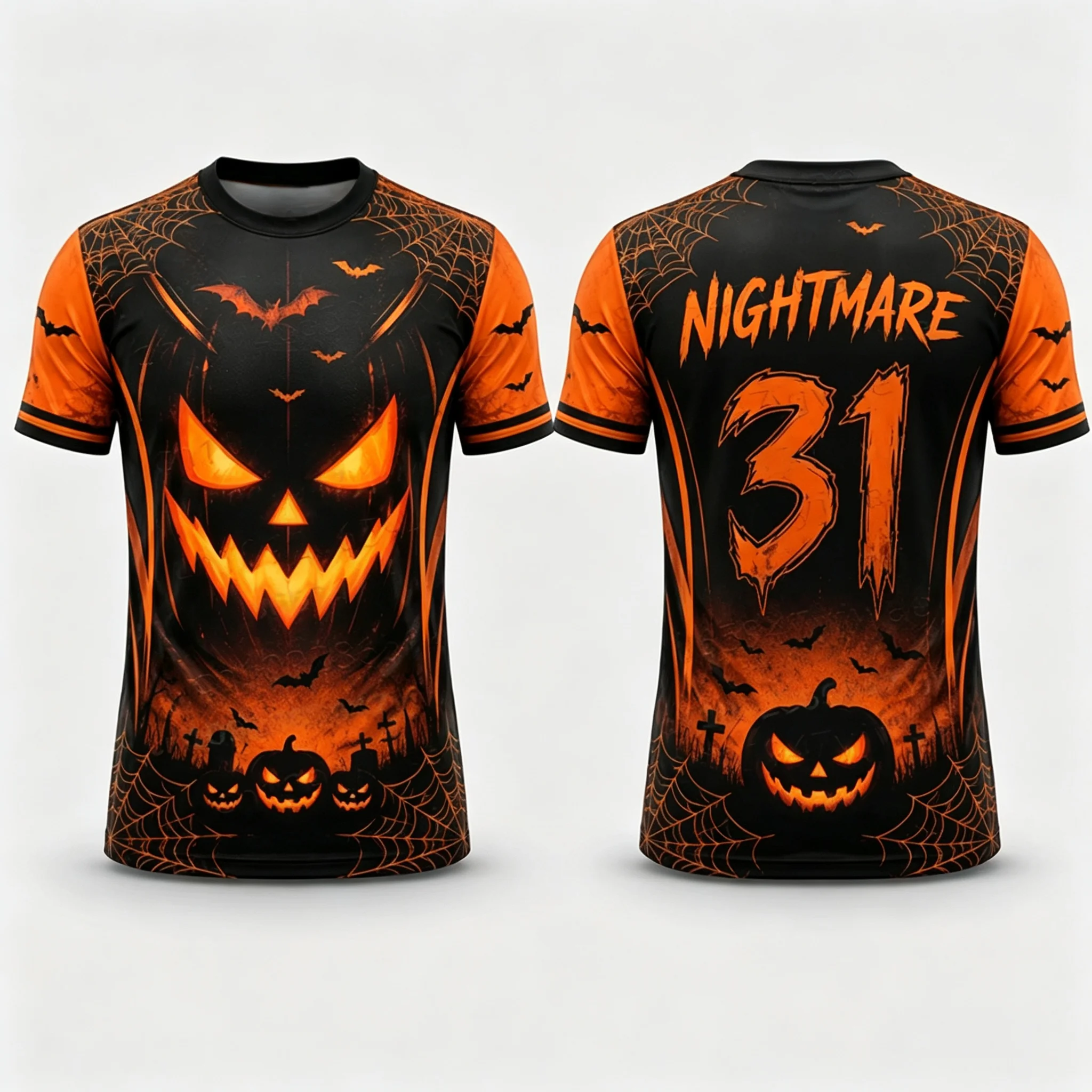 2026 Men Women Kids Halloween Jack O Lantern Bat Cobweb Print Jersey T Shirt Breathable Outdoor Holiday Party Short Sleeve Tops