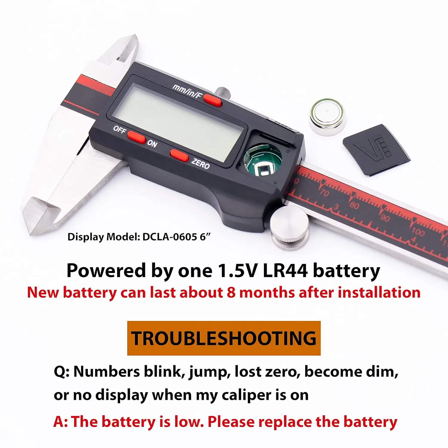 Digital Caliper, DCLA-1205 0-12 Inch/300mm, Inch/Millimeter/Fraction Conversion, Stainless Steel, Large LCD Screen