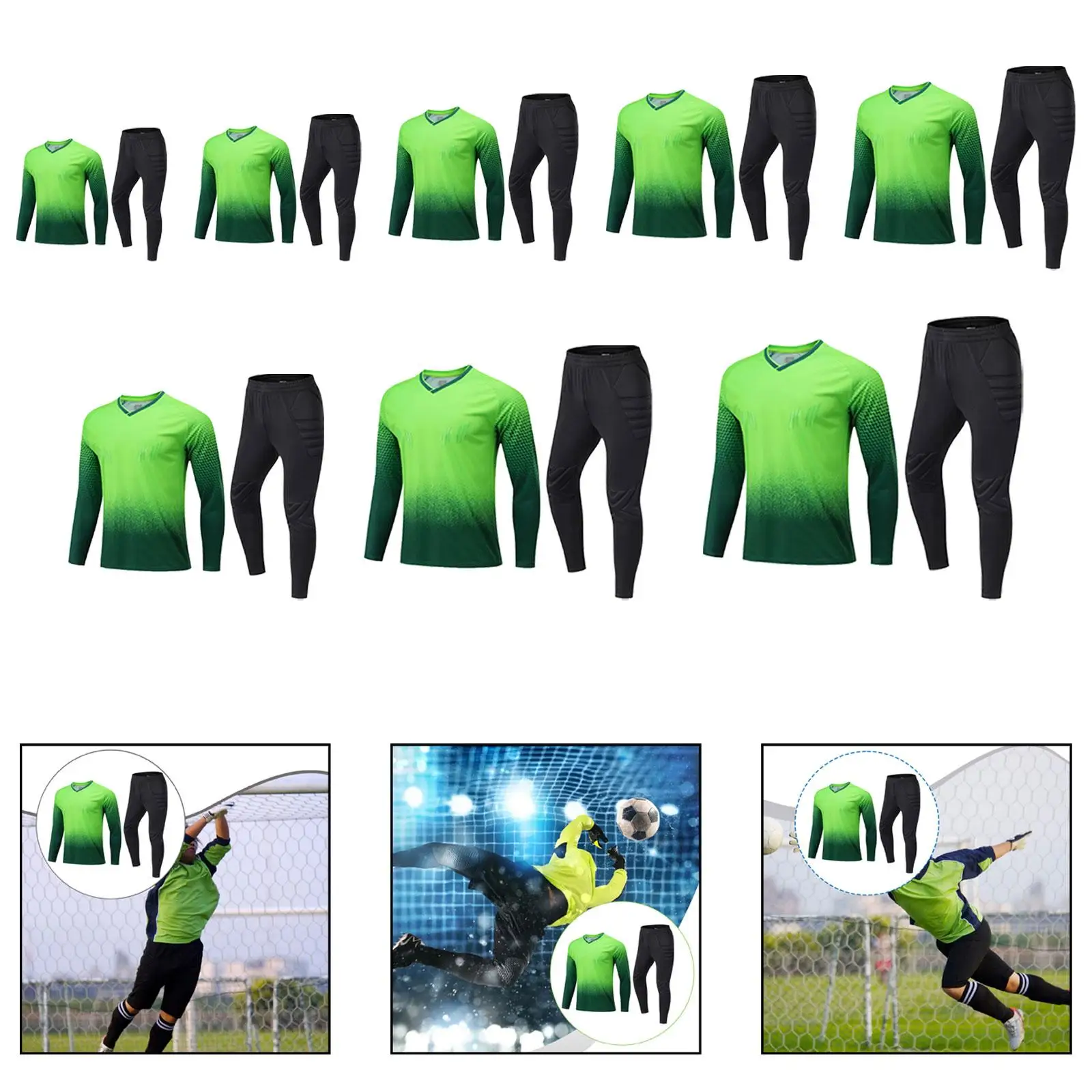 Conjunto de camisa e calças de goleiro protetora e confortável camisa de futebol de goleiro