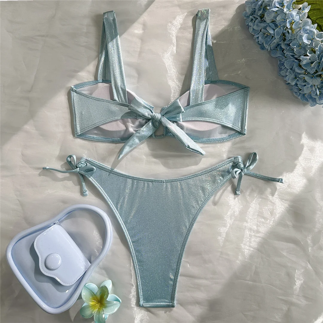 U-förmiger glitzernder, glänzender Bikini, zweiteiliger Damen-Bikini, Damen-Badeanzug, brasilianischer Badeanzug, Bather V7564 – Detail 15