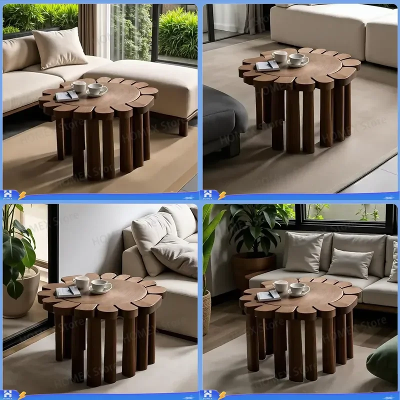 Mid Century Modern Solid Wood Side Table Wabi Sabi Style Small Coffee Table for Living Room Creative Home Furniture End Table