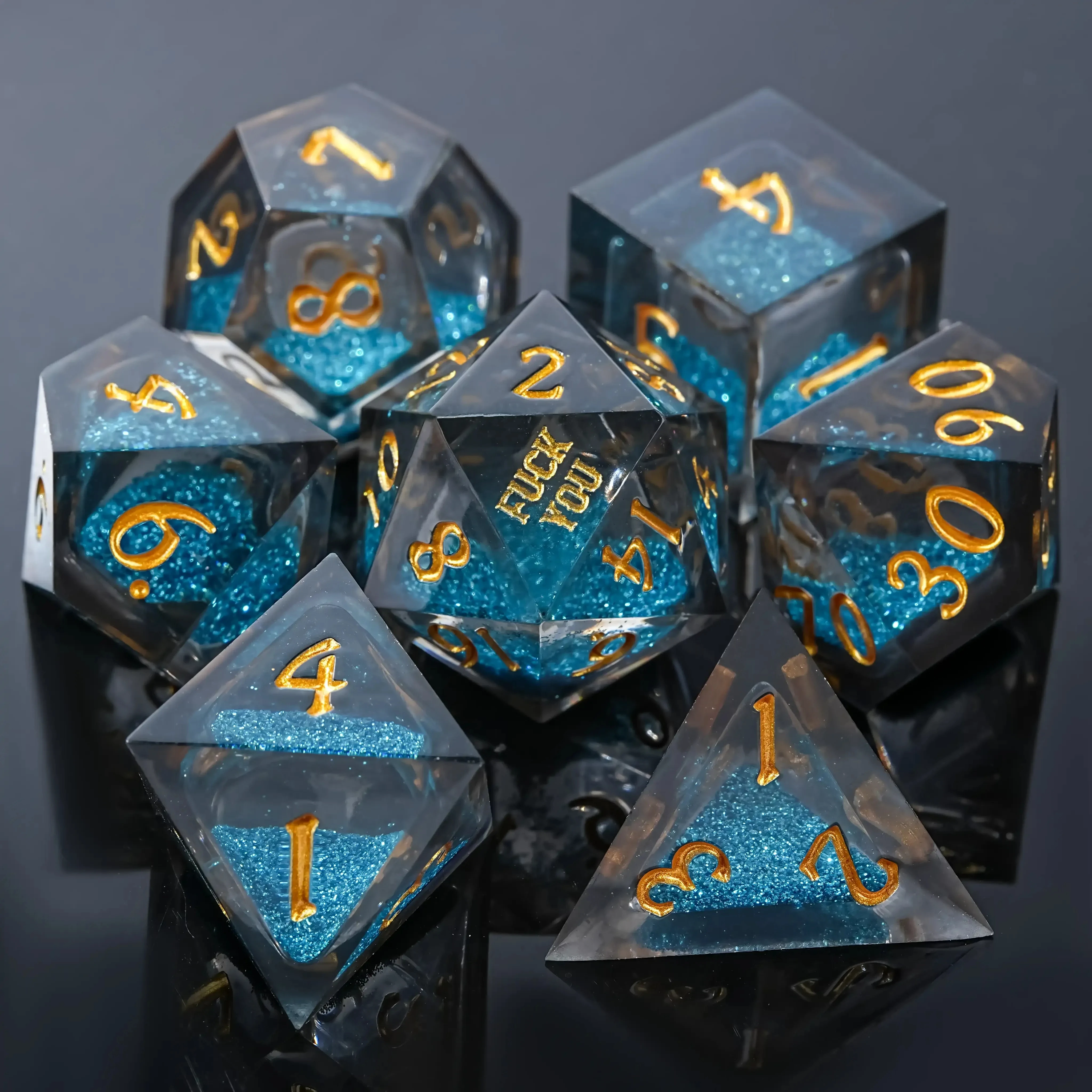 1-7Pcs DND Dice Set Liquid Core Dice Resin Dice Multi-sided Polyhedral Blue Dice for D&D Game COC Role Playing RPG Table