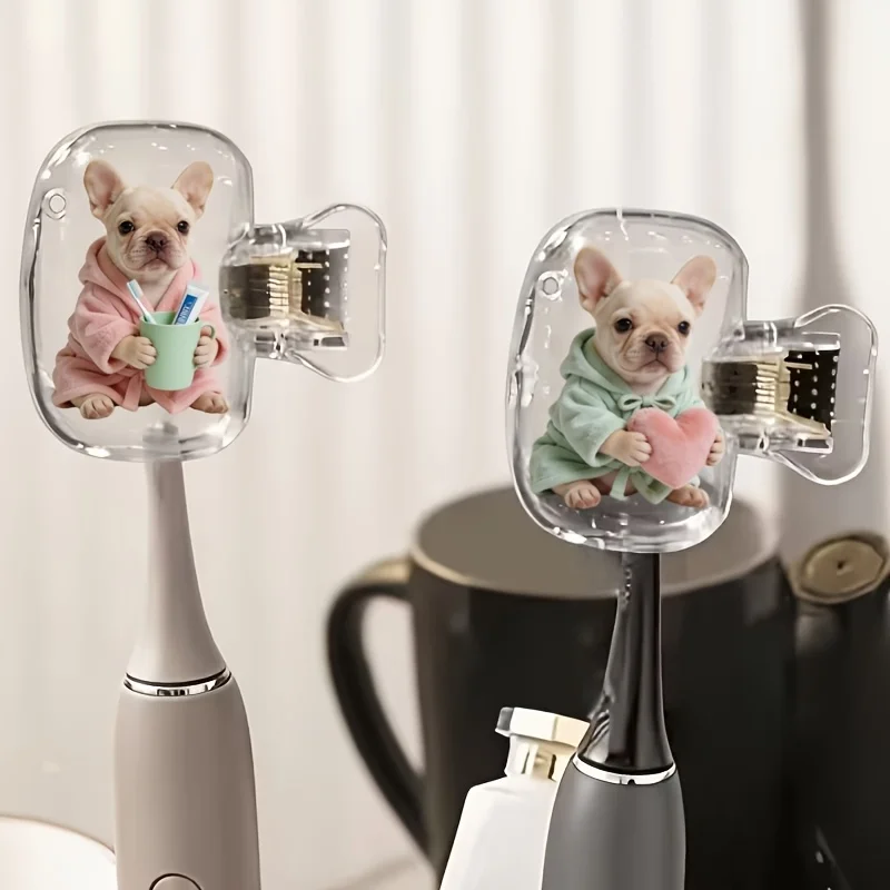 2pcs Cute French Bulldogs Portable Dustproof Odorless Toothbrush Case Travel Sets with Ventilation Holes to Keep Clean and Dry