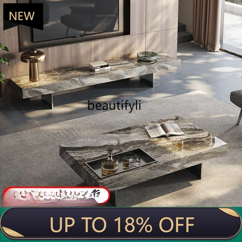 

P178 Natural marble coffee table TV cabinet combination living room Italian minimalist modern simple light luxury coffee table