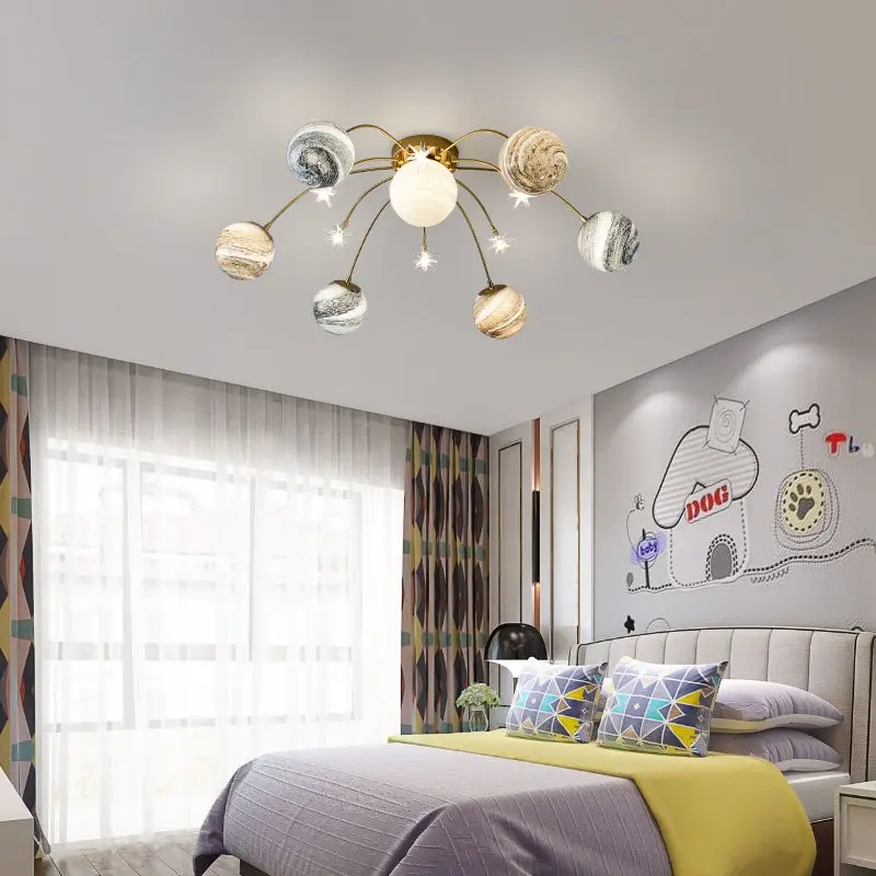 

Nordic Children's Room Internet Famous Bedroom Creative and Personalized Planet Lights Girls and Boys Ceiling Lamp