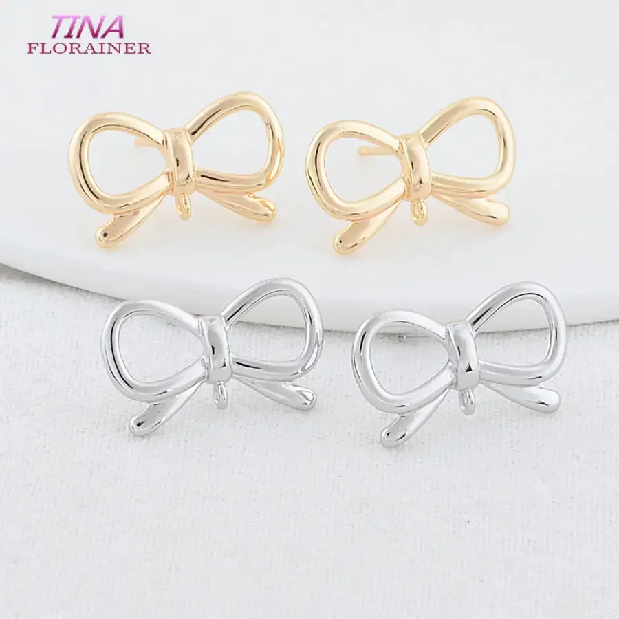 6PCS 12.5*21MM 14K Gold Color Plated Brass Bowknot Stud Earrings High Quality Diy DIY Jewelry Making Finding Accessories