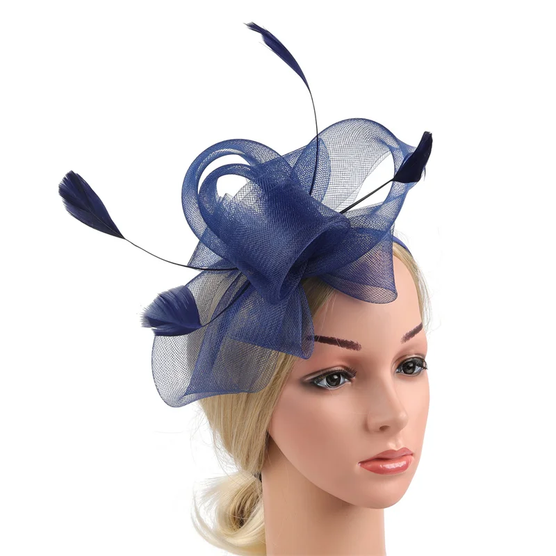 Neuer Braut-Fascinator-Schleifenhut mit Stirnband und Clips, Jockey-Zylinder mit Federn, Hochzeit, Cocktail, Teeparty, Kopfbedeckung für Frauen – Detail 13