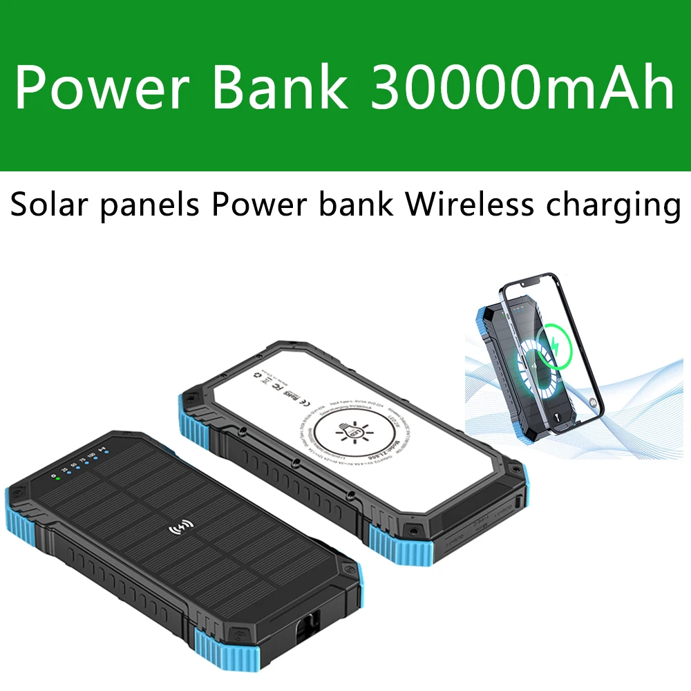 

Solar panels Power bank Wireless charging solar phone charger 30000mAh with Camping Lamp Mobile Phone Charger USB Power bank