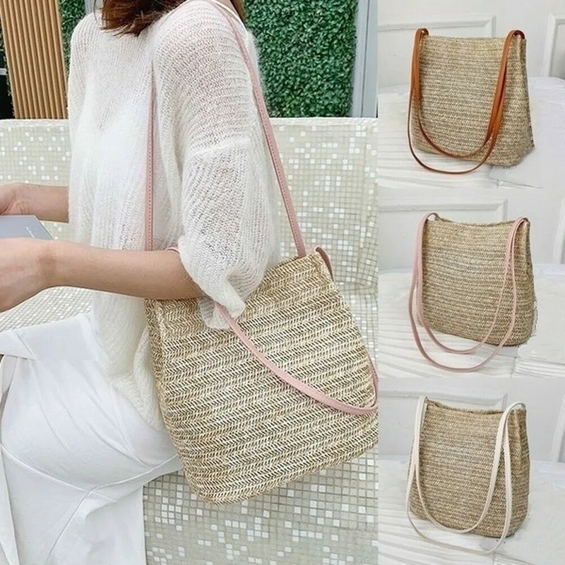 Women\'s Straw Woven Handbag Large Rattan Basket Beach Bag Summer Women Messenger Crossbody Bags Girls Small Beach Handbag New