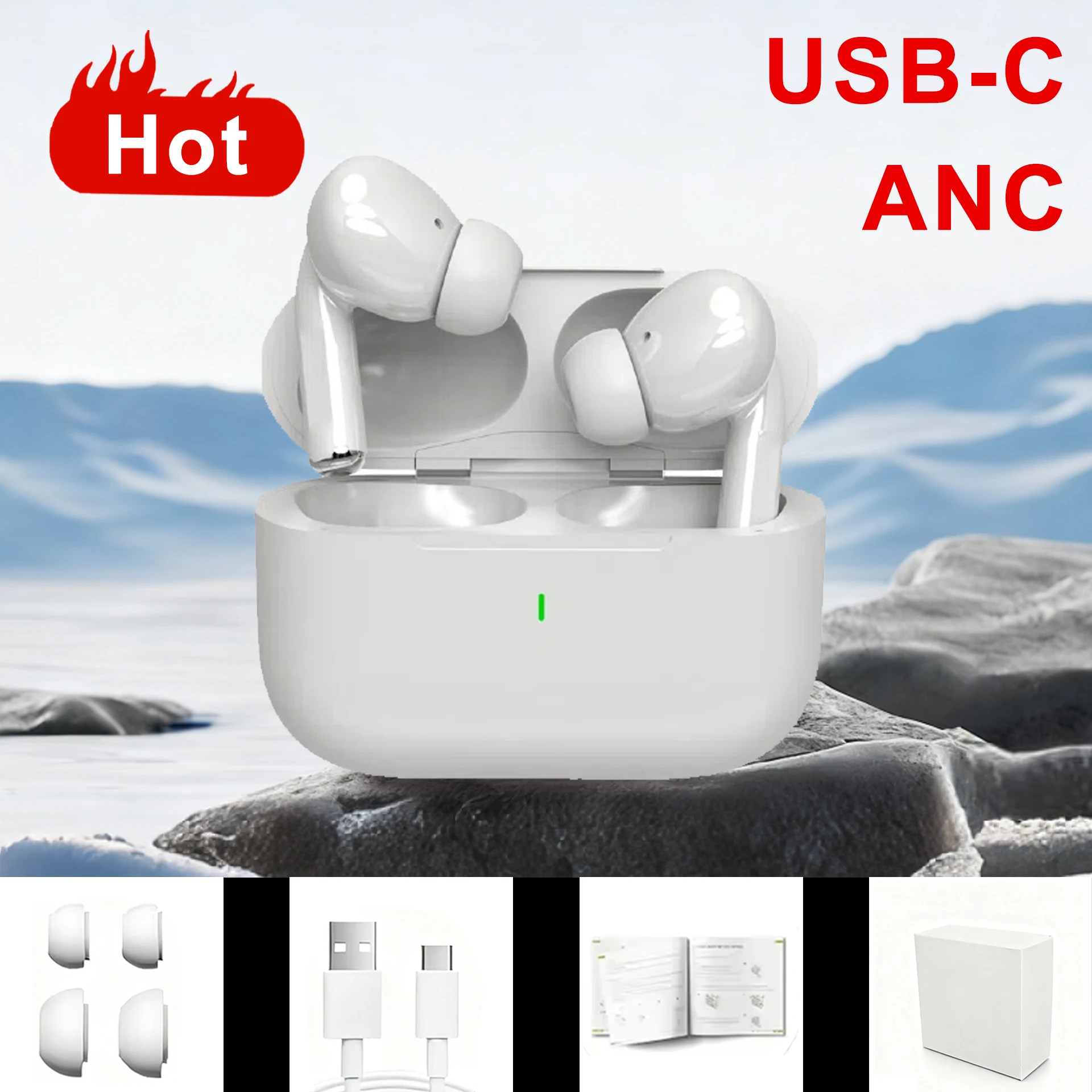 سماعات أذن لاسلكية بخاصية إلغاء الضوضاء HIFI Sound سماعات رياضية لـ ios-18 ANC Pro 2 سماعة لاسلكية تعمل بالبلوتوث سماعة USB-C نوع كابل