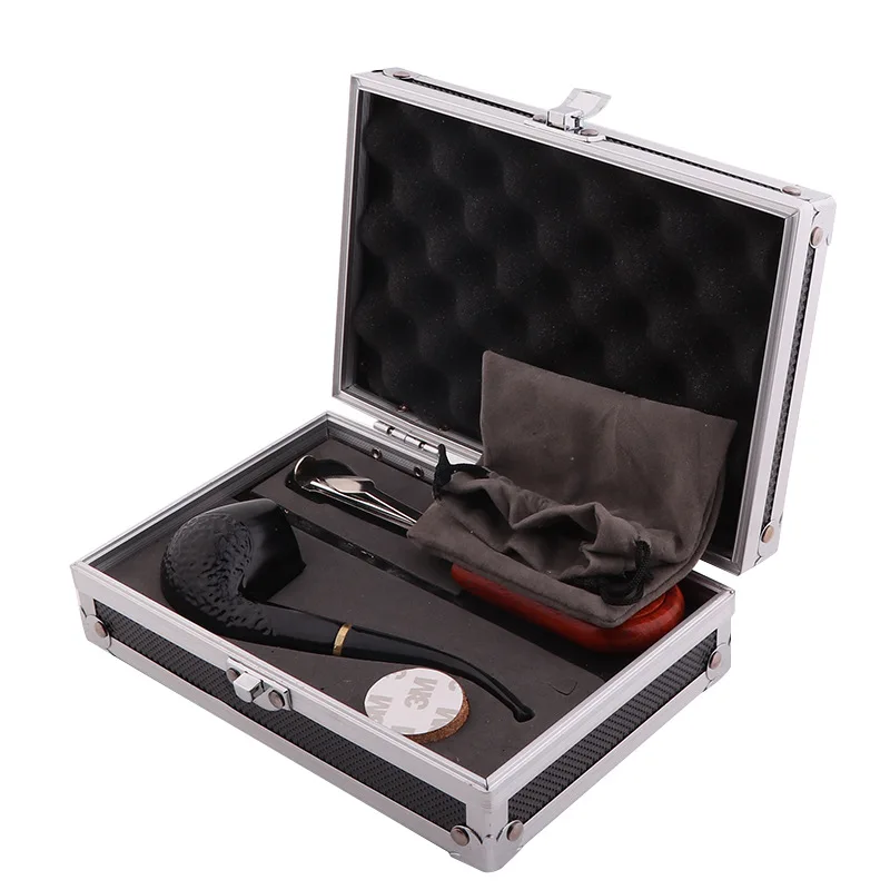 

Изысканный набор для курения, трубка из черного дерева с аксессуарами и подарочной коробкой из алюминиевого сплава, набор аксессуаров для табака