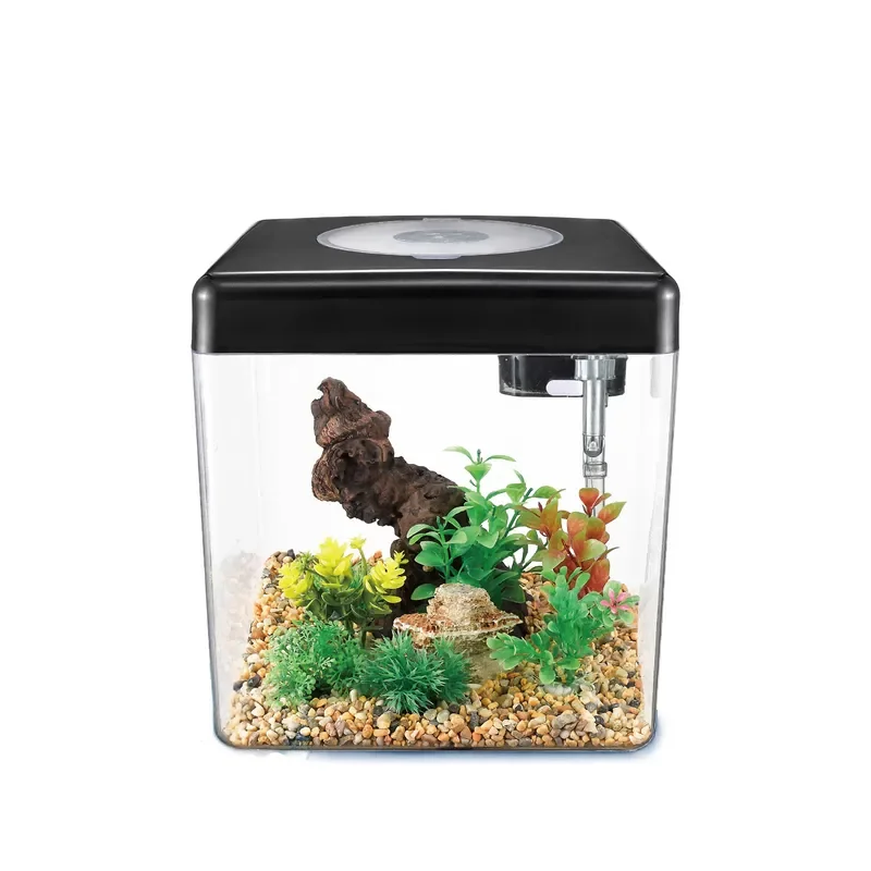 Square Plastic Desktop Fish Tank Set with Lid LED Light Filter Integrated Aquarium Built-in Pump Beta Nano Fish Tank