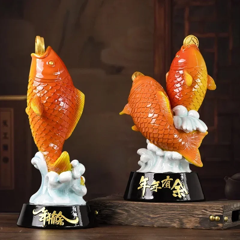 National tide creative koi fortune blessing every year surplus resin ornaments, high-end home wine cabinets, office decorations