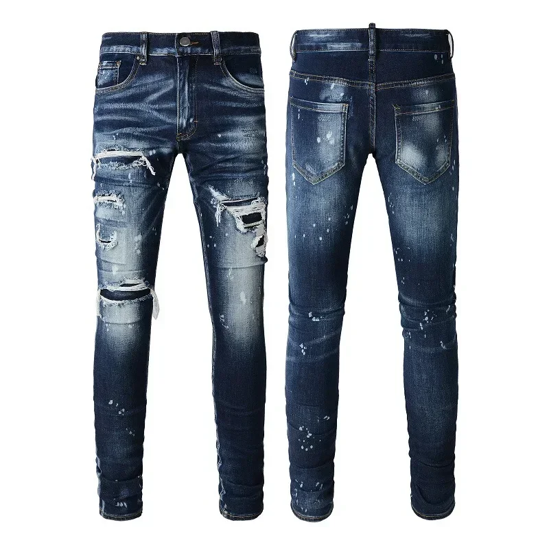 

Distressed Hole Jeans for Men Vintage Pencil Pants Washed Denims 2024 Autumn Streetwear Straight Skinny Ankle Length Trousers