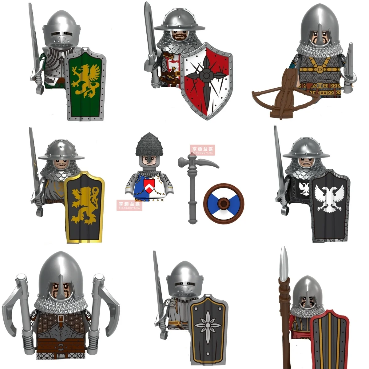 

Medieval Black Eagle Knight Templar Castle Guard Lancer Mini Action Figure Building Blocks Kids Toys For Education Gift