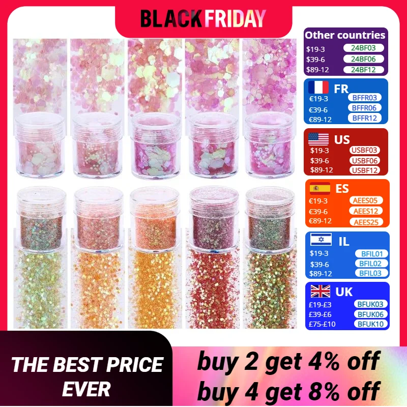 5 Box/set Epoxy Resin Glitter Powder Holographic Mix Hexagon Spangles Nail Glitter Flakes For Nail Art Epoxy Resin Making DIY