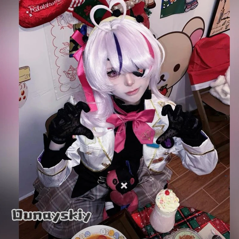 

BkiM*/Maria Marionette Virtual Idol Long Sleeve Idol Outfit Anime VTuber Cosplay For Fans Idol Costume White Coat Dress Wig Bow