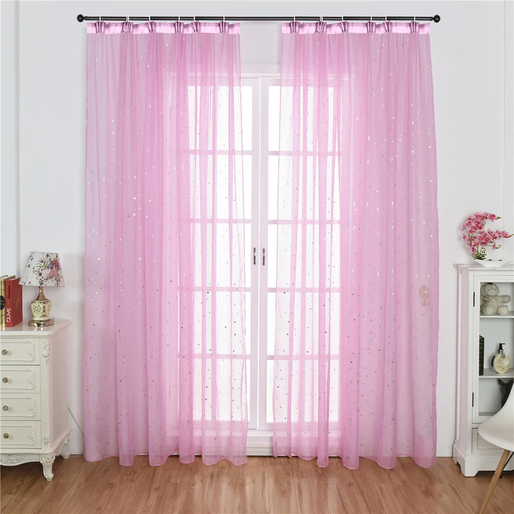 

1pcs Silver Foil Star Curtain Polyester Sheer Tulle For Bedroom Bathroom Window Decor Light Filtering Sun Protection 100X270Cm