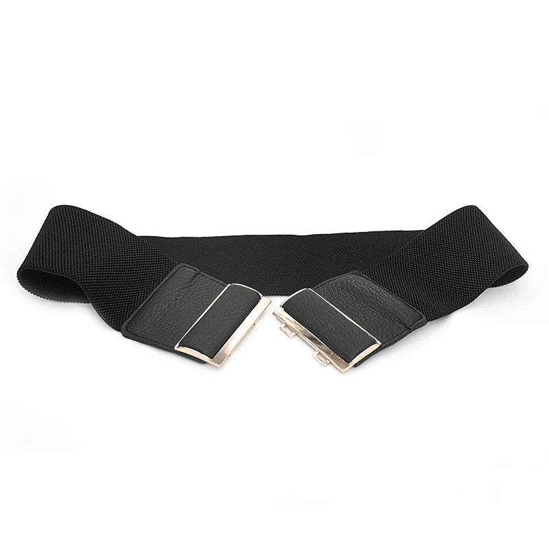 Cinture larghe elastiche casual semplici Cintura elegante con fibbia geometrica in metallo Cintura per cappotto alla moda in tinta unita per donna