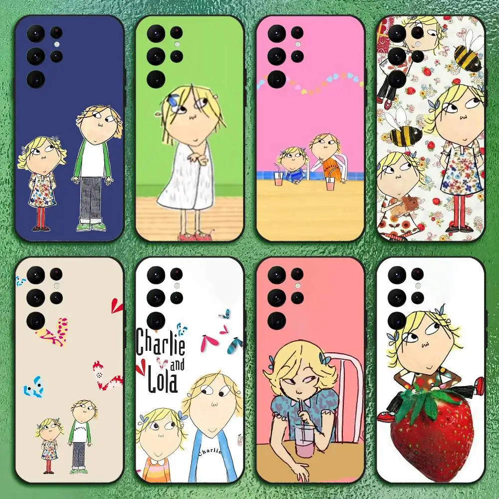 Funda de teléfono de C-CHARLIE y LOLA de dibujos animados para Samsung S Series s21 s22 s23 s24 s25 FE Plus, carcasa suave negra versátil clásica