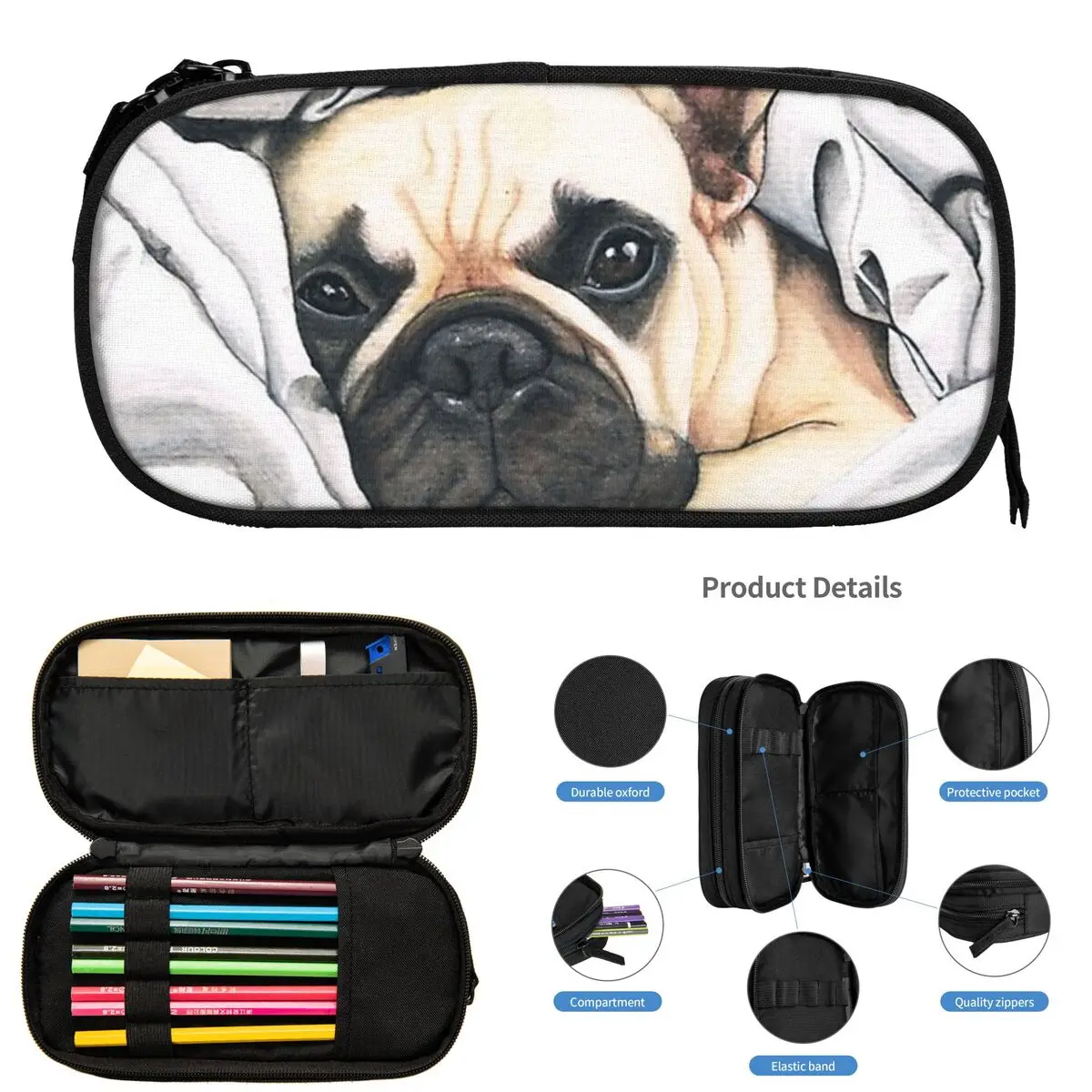 Пеналы с изображением французского бульдога для студентов, школьная коробка для ручек, сумка для карандашей, большая сумка для хранения карандашей, держатель для ручек