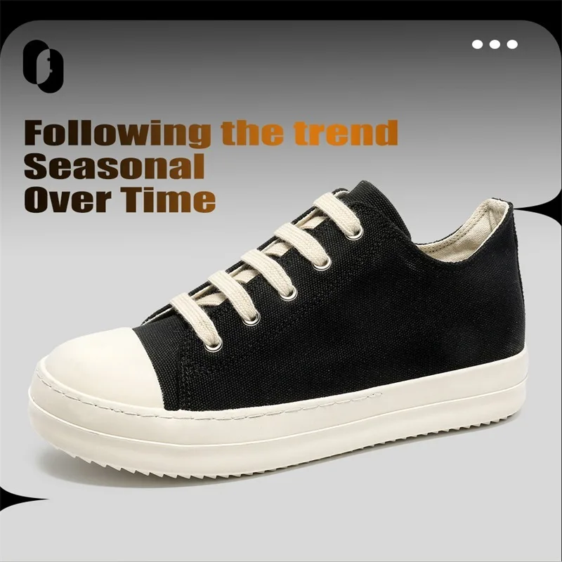 

Brand Men Shoe Canvas Low Top Women Sneaker Classic Quality Round Black Lace Up Designer Luxury Thick-sole Casual Flat Shoes