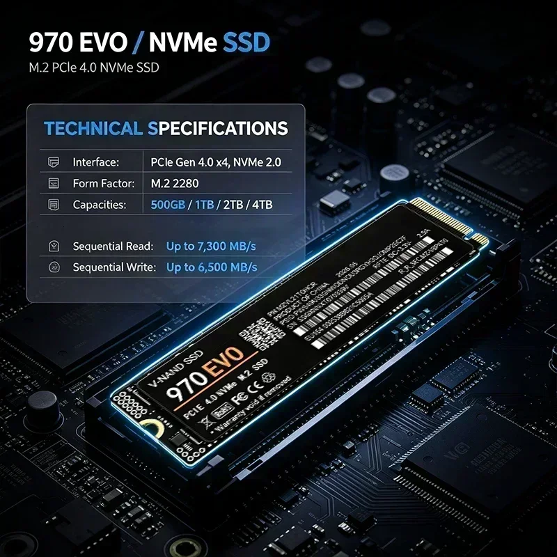 970 EVO M.2 NVMe SSD – PCIe 4.0x4 Drive That Loads Games in Seconds 7300MB/s for Laptop Desktop PC 500GB 1TB 2TB 4TB