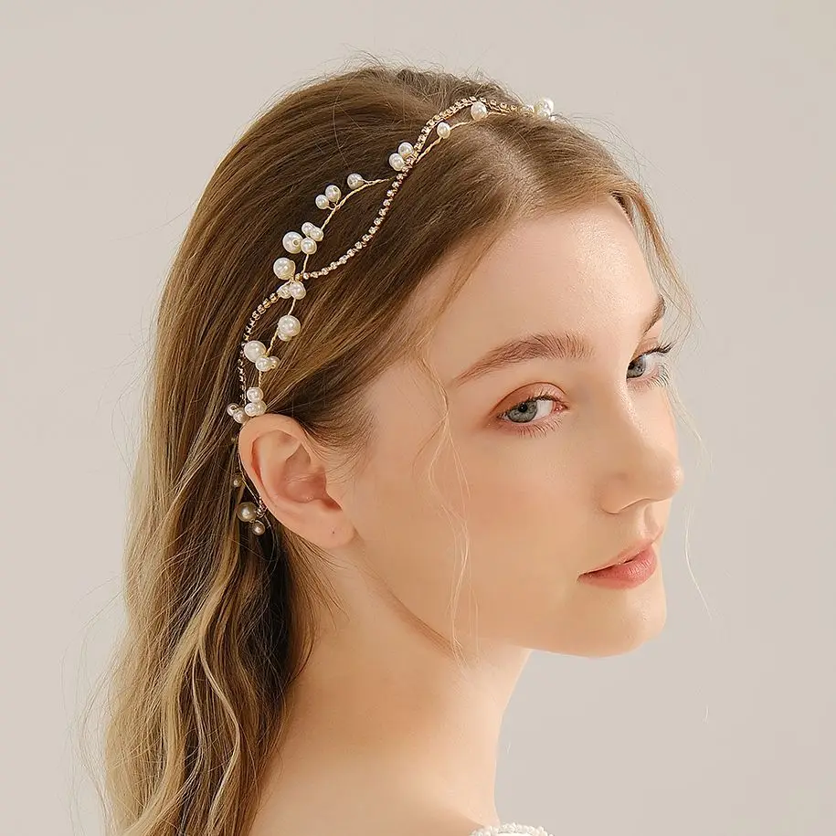 Bridal Headwear Rhinestone Pearl Headband Tiara Wedding Hair Accessories for Women Hair Jewelry Headpiece Bridesmaid Gift