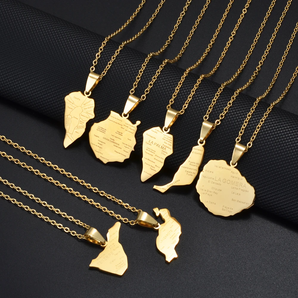 إنييو اسبانيا جزر البالما قلادة على شكل خريطة القلائد للنساء الفتيات الفولاذ المقاوم للصدأ مجوهرات العرقية # 514162 #1
