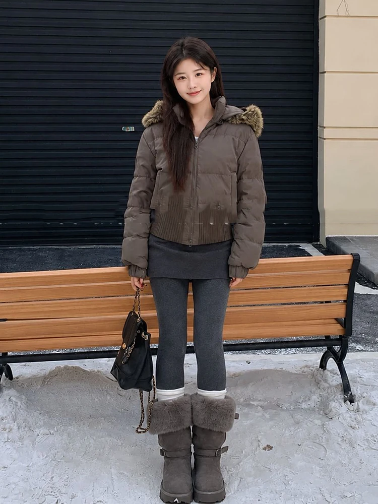 Winter Hooded Natural Large Fur Collar Down Jacket Women White Duck Down Warm Parker Outwears Female Thicken Short Down Jacket